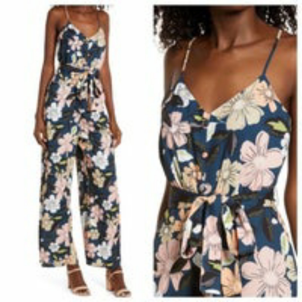 Chelsea28 Teal Pink Floral Wide Leg Jumper/Romper